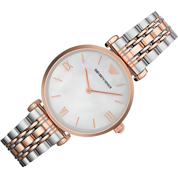 Emporio Armani T Bar Gianni Classic Mother Of Pearl Dial Two Tone Stainless Steel Watch For Women - AR1683 Watches Emporio Armani   