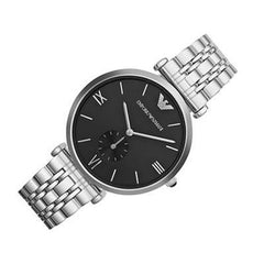 Emporio Armani Retro Black Dial Stainless Steel Watch For Men - AR1676 Watches Emporio Armani   