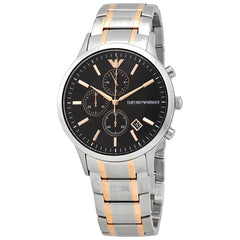 Emporio Armani Chronograph Black Dial Two Tone Stainless Steel Strap Watch For Men - AR11165 Watches Emporio Armani   