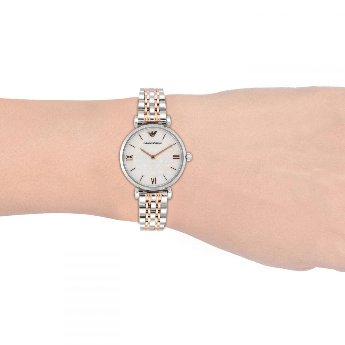 Emporio Armani Gianni T-Bar Mother of Pearl Dial Two Tone Stainless Steel Watch For Women - AR1987 Watches Emporio Armani   