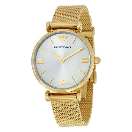 Emporio Armani Retro Gold Dial Gold Mesh Bracelet Watch For Women - AR1957 Watches Emporio Armani   