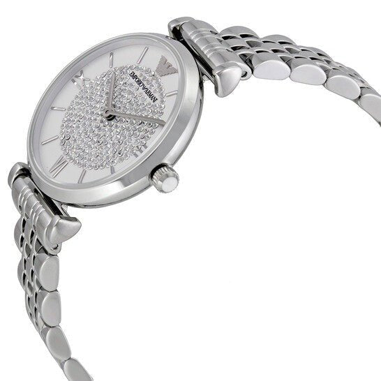 Emporio Armani Gianni T Bar White Crystal Pave Dial Silver Stainless Steel Strap Watch For Women - AR1925 Watches Emporio Armani   