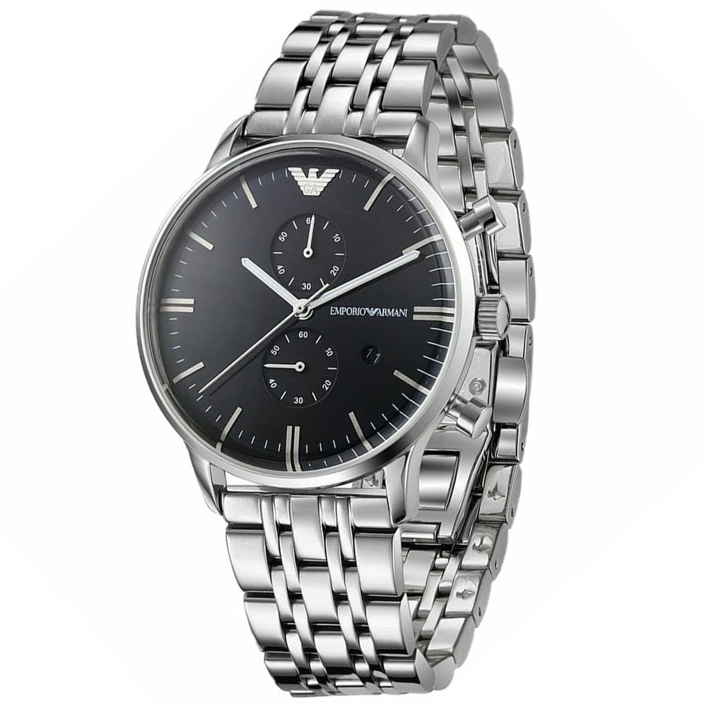 Emporio Armani Gianni Chronograph Black Dial Silver Stainless Steel Watch For Men - AR80009 Watches Emporio Armani   