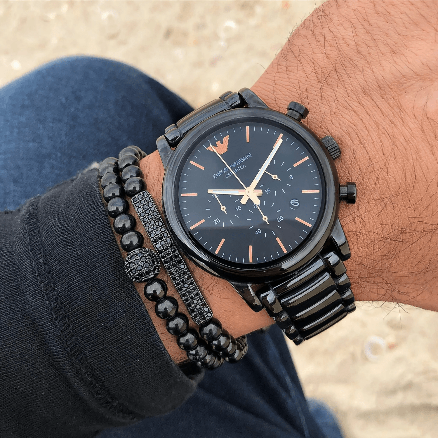 Emporio Armani Luigi Ceramic Chronograph Black Dial Black Strap Watch For Men - AR1509 Watches Emporio Armani   