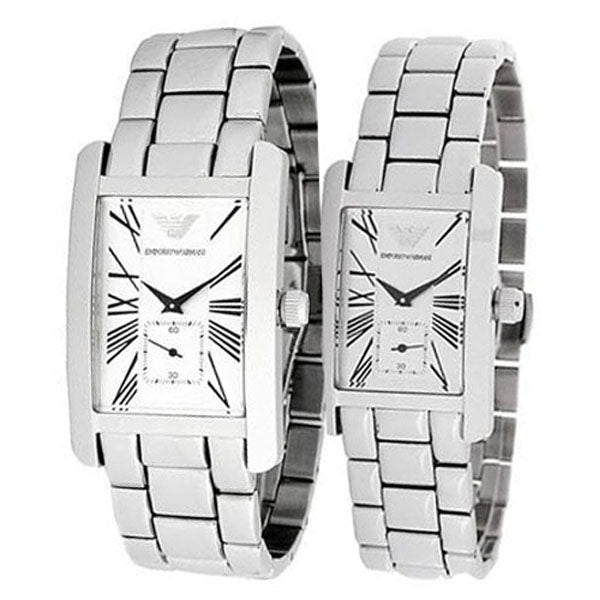 Emporio Armani White Dial Silver Stainless Steel Watch For Women - AR0146 Watches Emporio Armani   