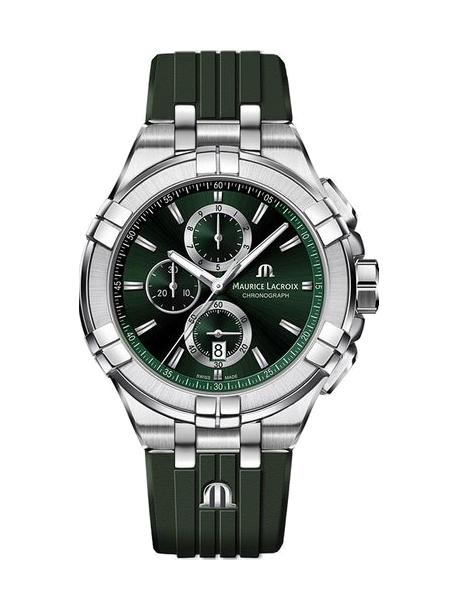 Maurice Lacroix Aikon Chronograph Green Dial Green Rubber Strap Watch for Men  - AI1018-SS000-630-5 Watches Maurice Lacroix   