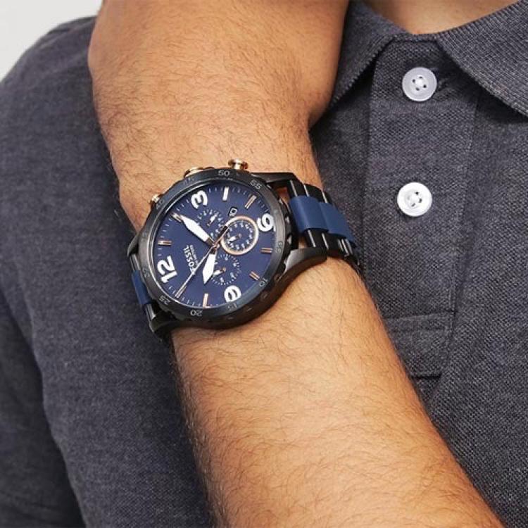 Fossil Nate Chronograph Blue Dial Two Tone Steel Strap Watch for Men - JR1494 Watches Fossil   