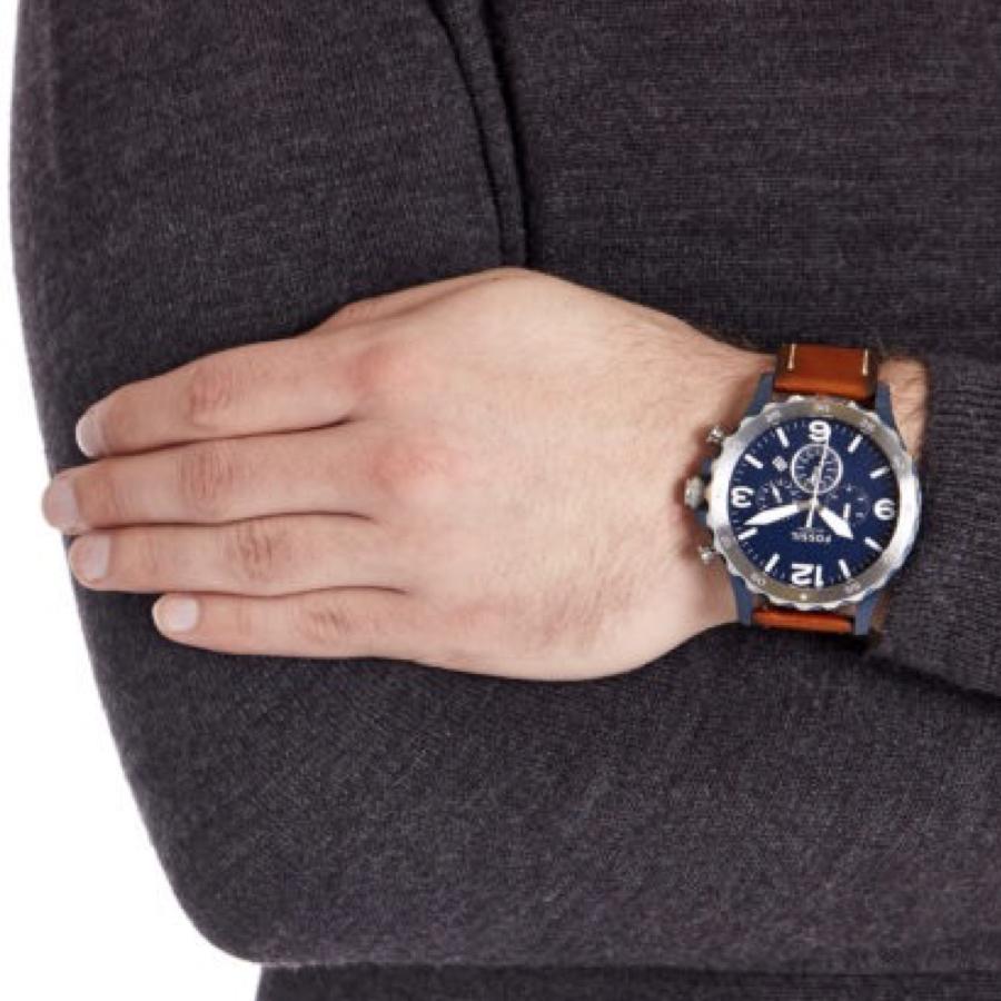 Fossil Nate Chronograph Navy Blue Dial Brown Leather Strap Watch for Men - JR1504 Watches Fossil   