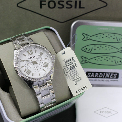 Fossil Cecile Chronograph Silver Dial Silver Steel Strap Watch for Women - AM4481 Watches Fossil   