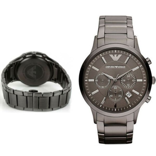 Emporio Armani Classic Chronograph Brown Dial Stainless Steel Gunmetal Strap Watch For Men - AR2454 Watches Emporio Armani   