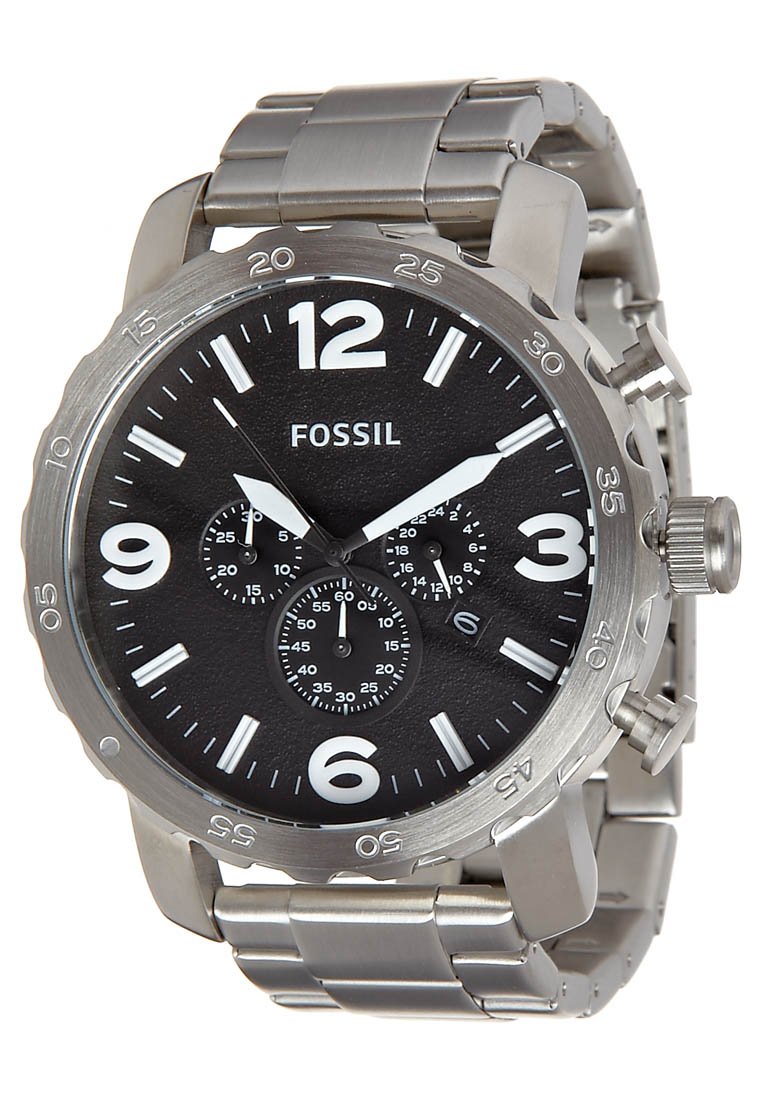 Fossil Nate Chronograph Black Dial Silver Steel Strap Watch for Men - JR1353 Watches Fossil   