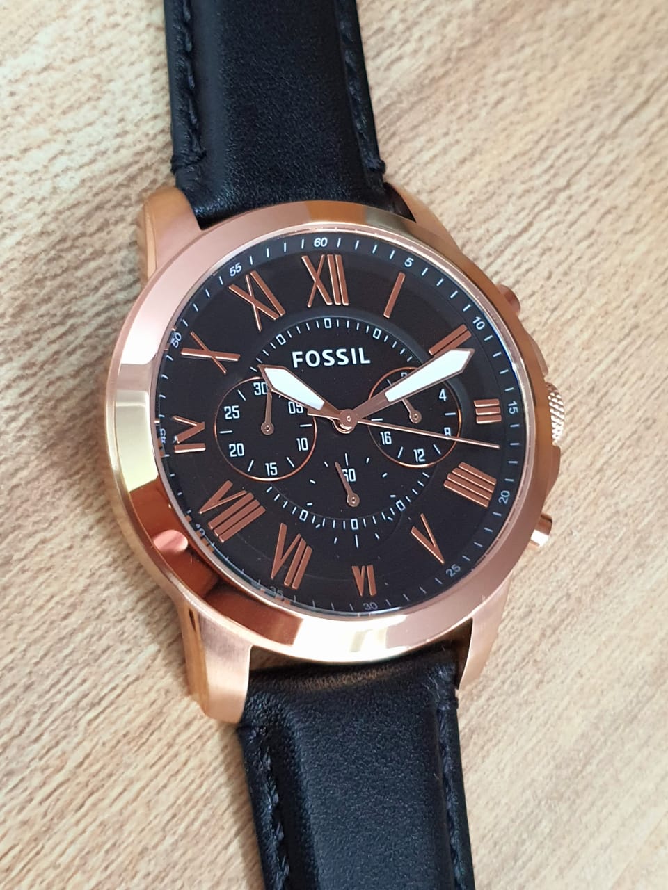 Fossil Grant Chronograph Black Dial Black Leather Strap Watch for Men - FS5085 Watches Fossil   