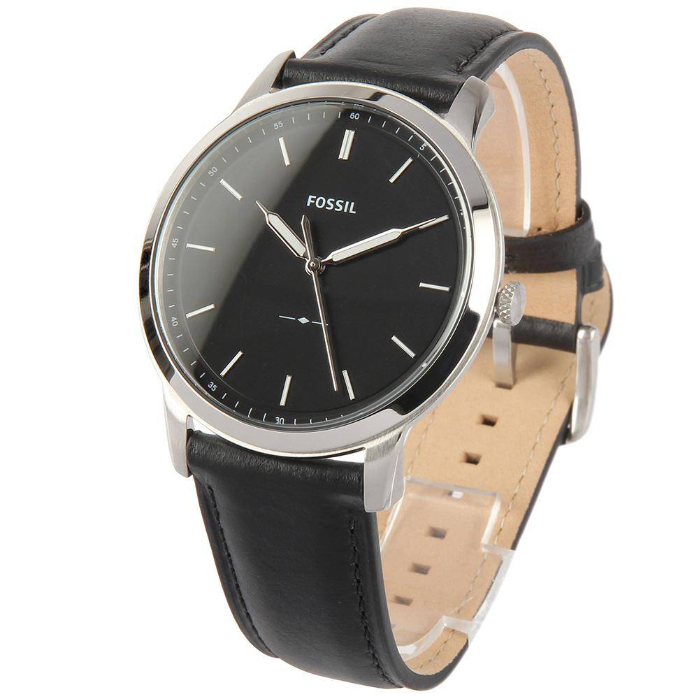 Fossil The Minimalist Three Hand Black Dial Black Leather Strap Watch for Men - FS5398 Watches Fossil   