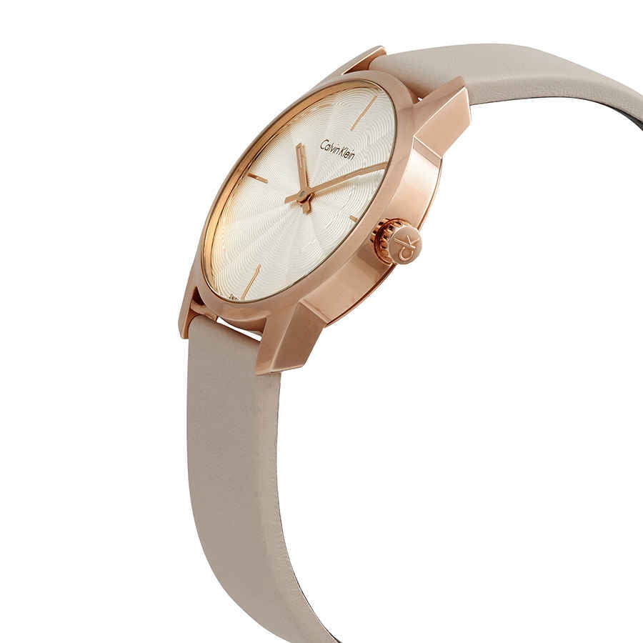 Calvin Klein City Silver Dial White Leather Strap Watch for Women - K2G236X6 Watches Calvin Klein   