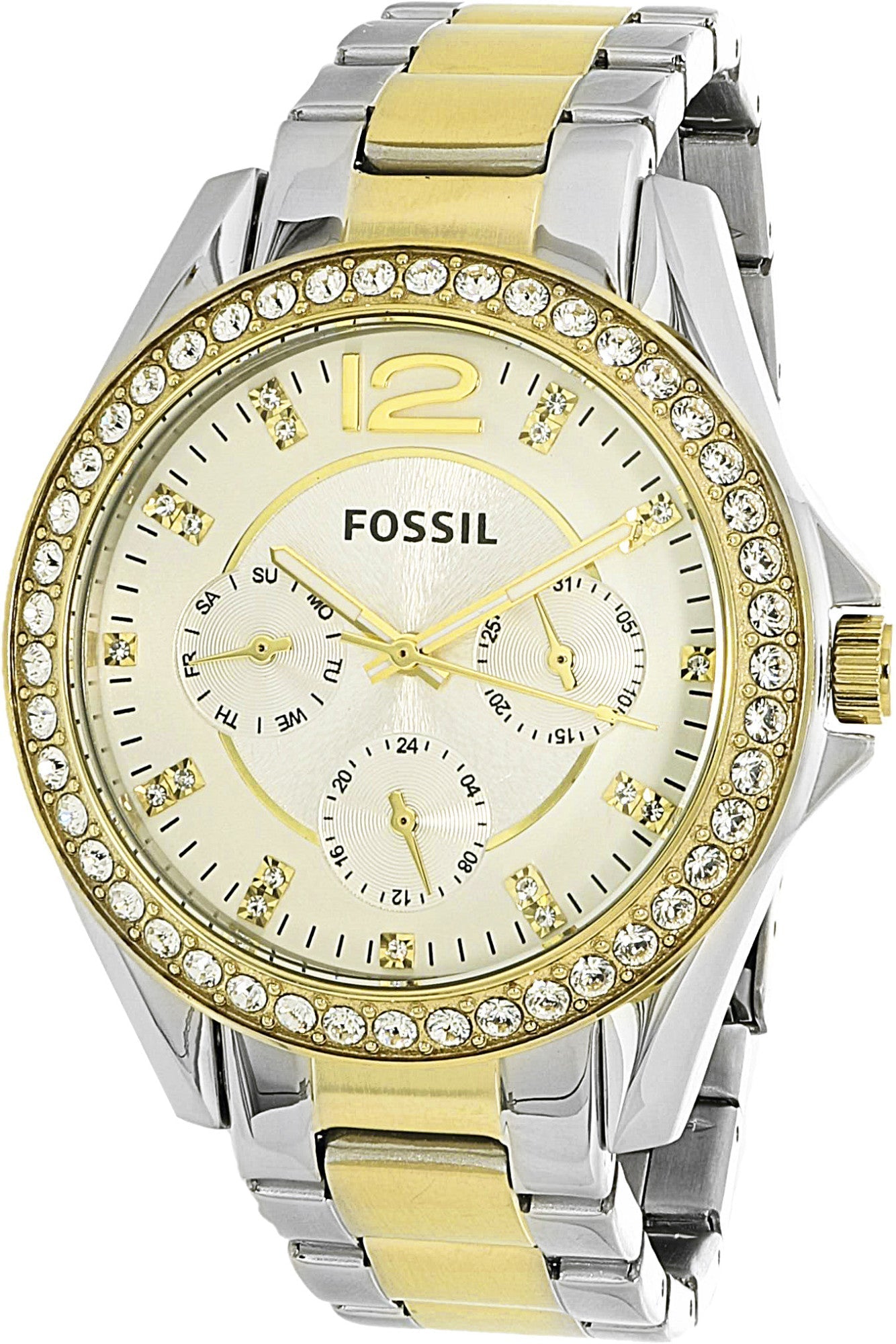 Fossil Riley White Dial Two Tone Steel Strap Watch for Women - ES3204 Watches Fossil   