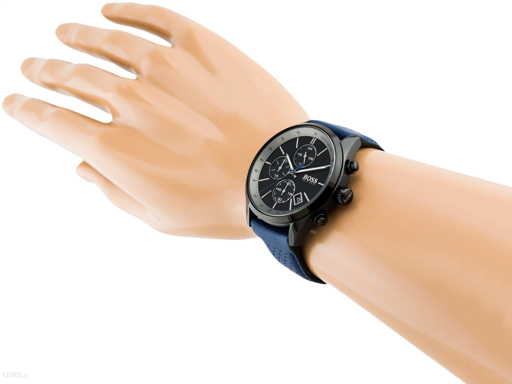 Hugo Boss Grand Prix Chronograph Black Dial Blue Leather Strap Watch for Men - 1513563 Watches Hugo Boss   