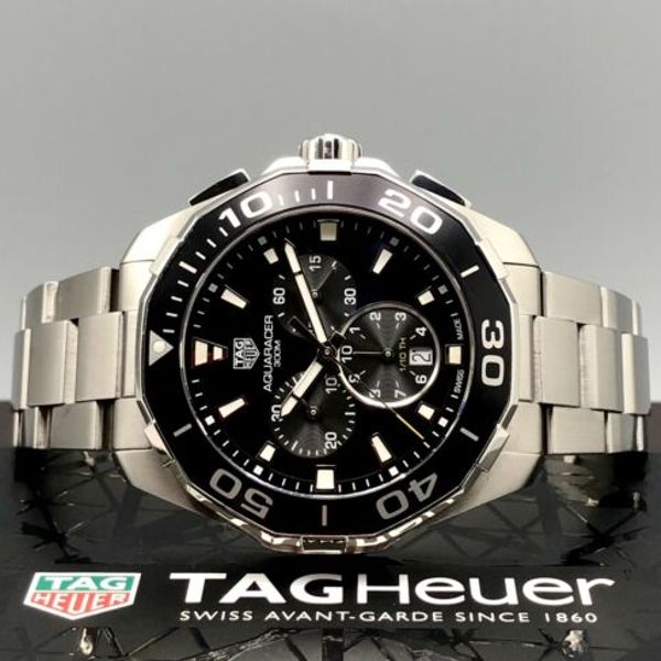 Tag Heuer Aquaracer Quartz Chronograph Black Dial Silver Steel Strap Watch for Men - CAY111A.BA0927 Watches Tag Heuer   