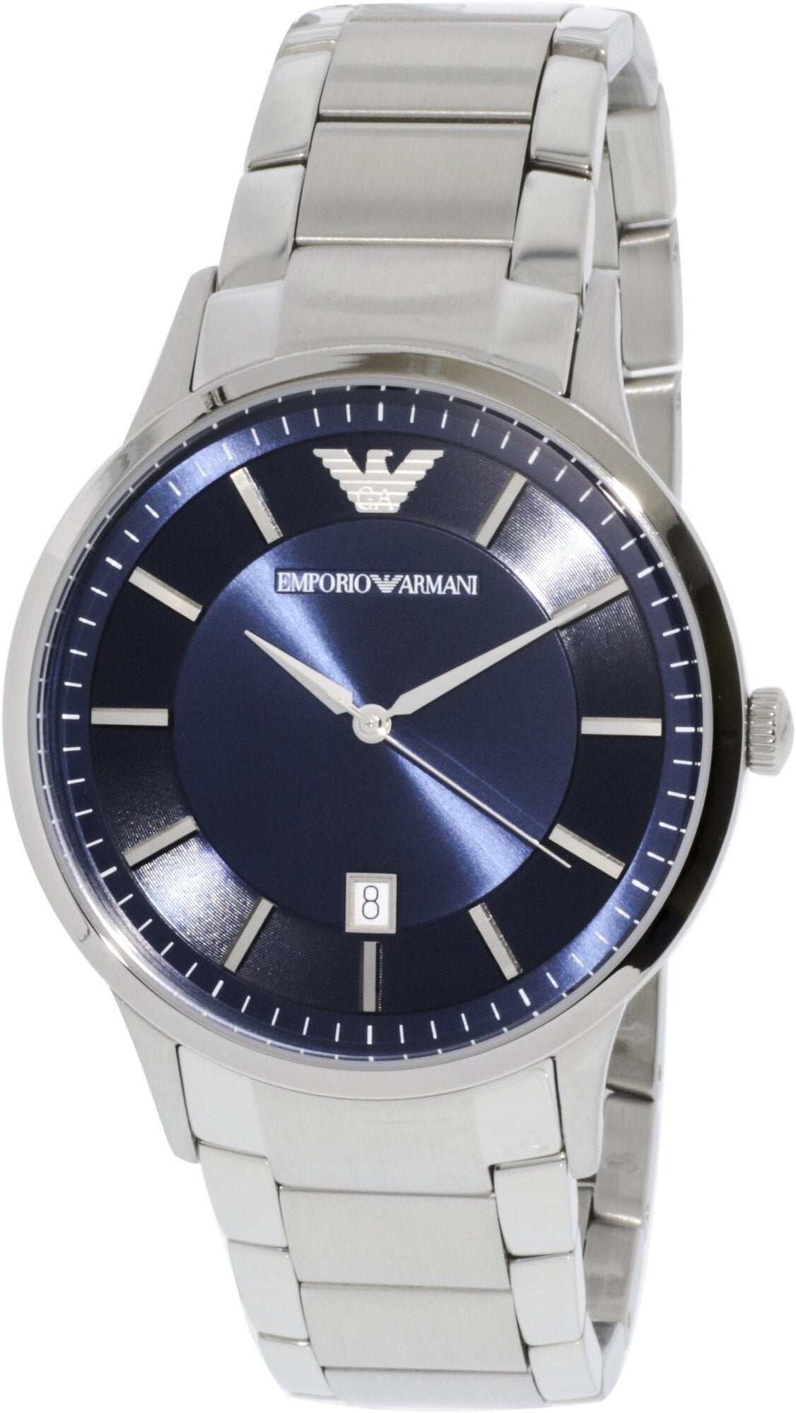 Emporio Armani Renato Blue Dial Silver Stainless Steel Strap Watch For Men - AR2477 Watches Emporio Armani   