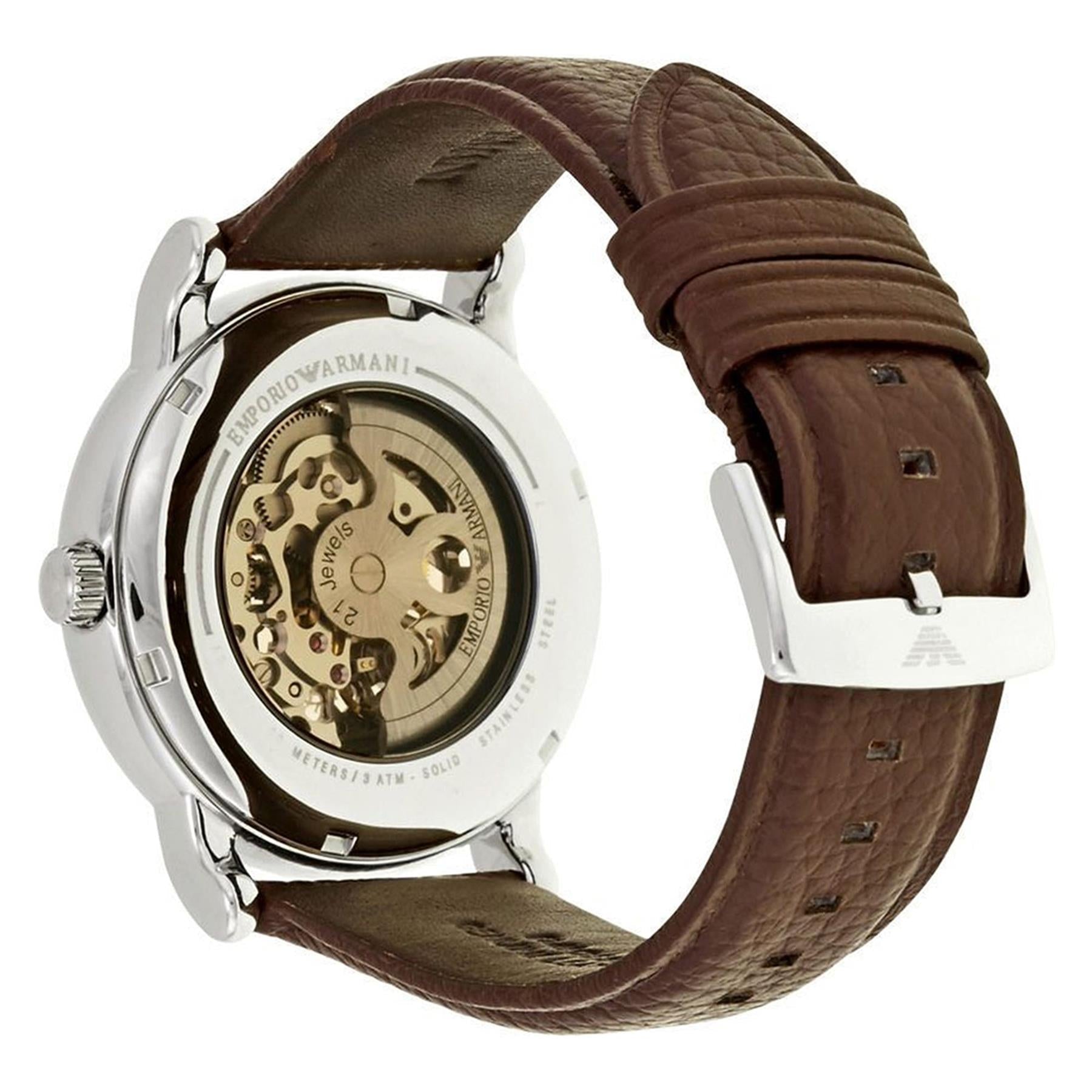 Emporio Armani Luigi Meccanico Brown Dial Brown Leather Strap Watch For Men - AR1982 Watches Emporio Armani   