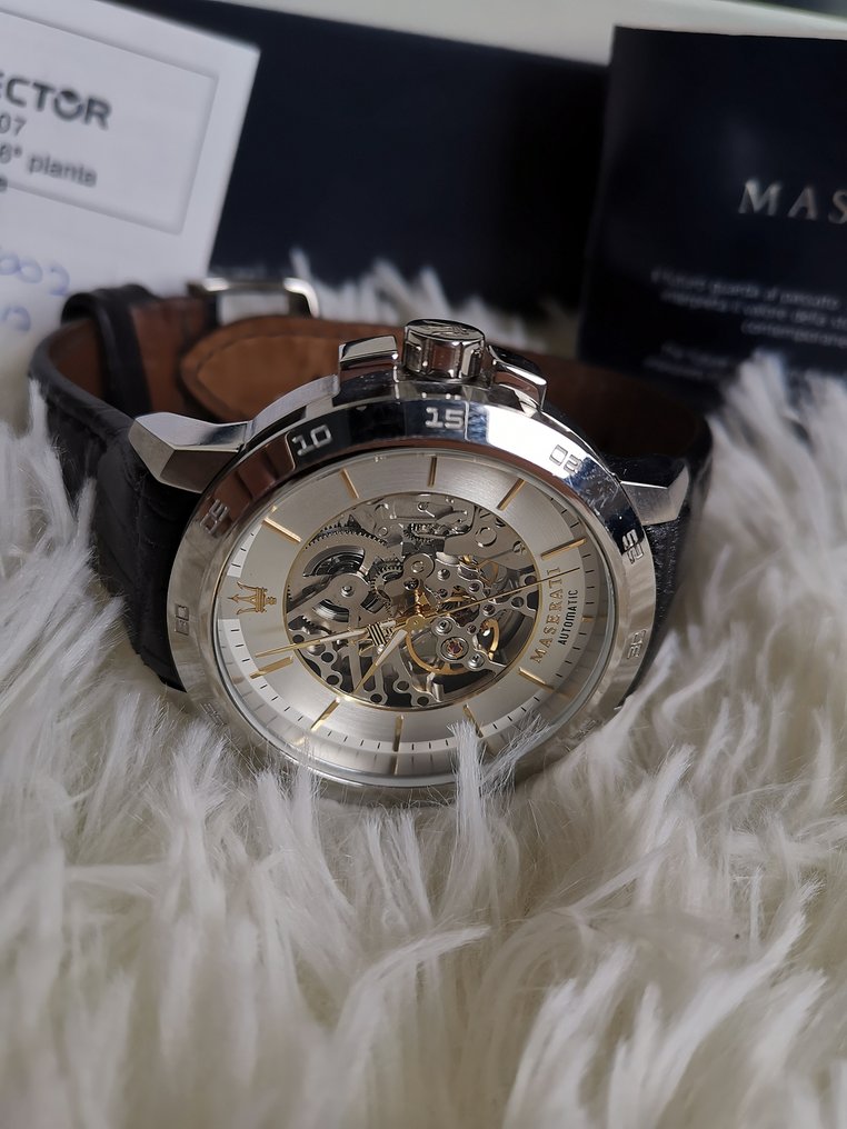 Maserati Ingegno Automatic Black Skeleton Dial Black Leather Strap Watch For Men - R8821119002 Watches Maserati   