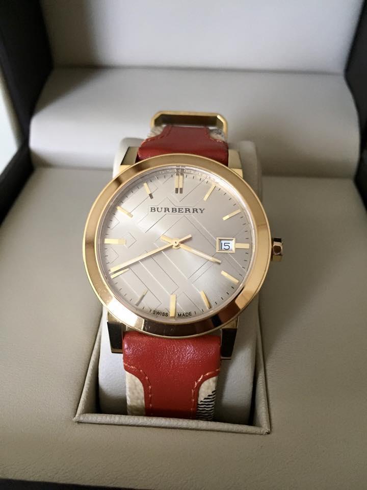 Burberry The City Gold Dial Maroon Leather Strap Watch for Women - BU9017 Watches Burberry   