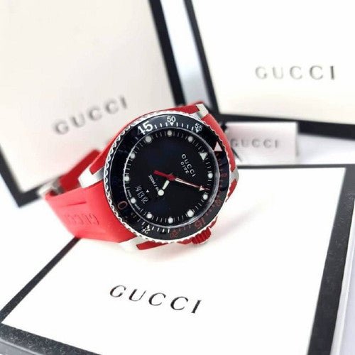 Gucci Dive Black Dial Red Rubber Strap Watch For Men - YA136309 Watches Gucci   