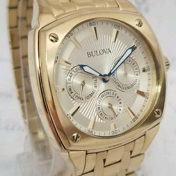 Bulova Multifunction White Dial Gold Steel Strap Watch for Men - 97C105 Watches Bulova   