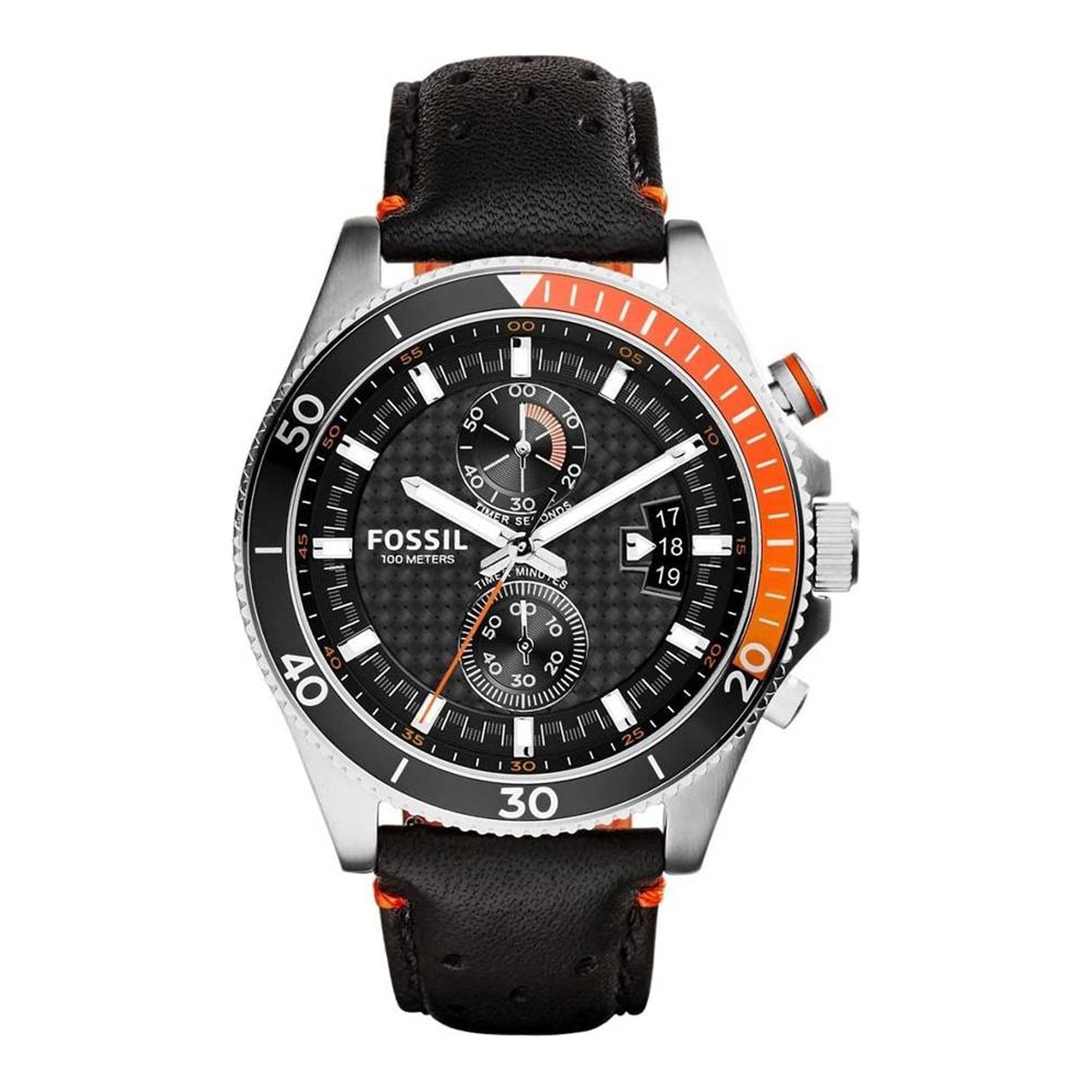 Fossil Wakefield Chronograph Black Dial Black Leather Strap Watch for Men - CH2953 Watches Fossil   