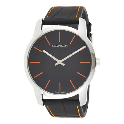 Calvin Klein City Black Dial Black Leather Strap Watch for Men - K2G211C1 Watches Calvin Klein   