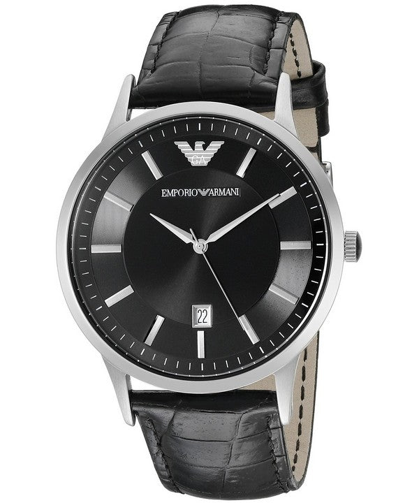 Emporio Armani Renato Black Dial Leather Strap Watch For Men - AR2411 Watches Emporio Armani   