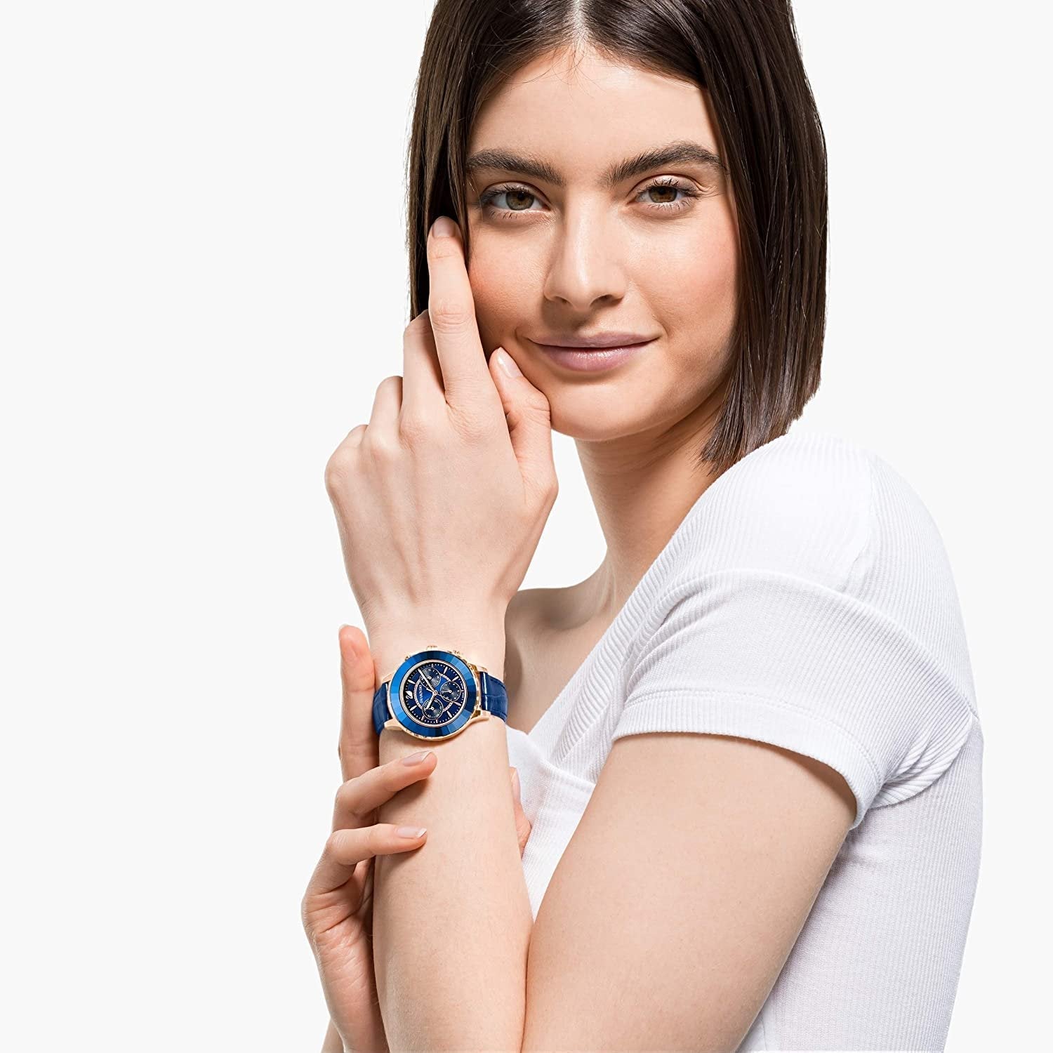 Swarovski Octea Lux Chrono Blue Dial Blue Leather Strap Watch for Women - 5563480 Watches Swarovski   