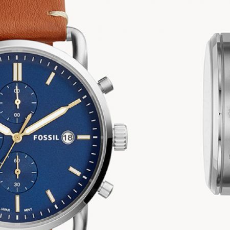 Fossil The Commuter Blue Dial Brown Leather Strap Watch for Men - FS5401 Watches Fossil   