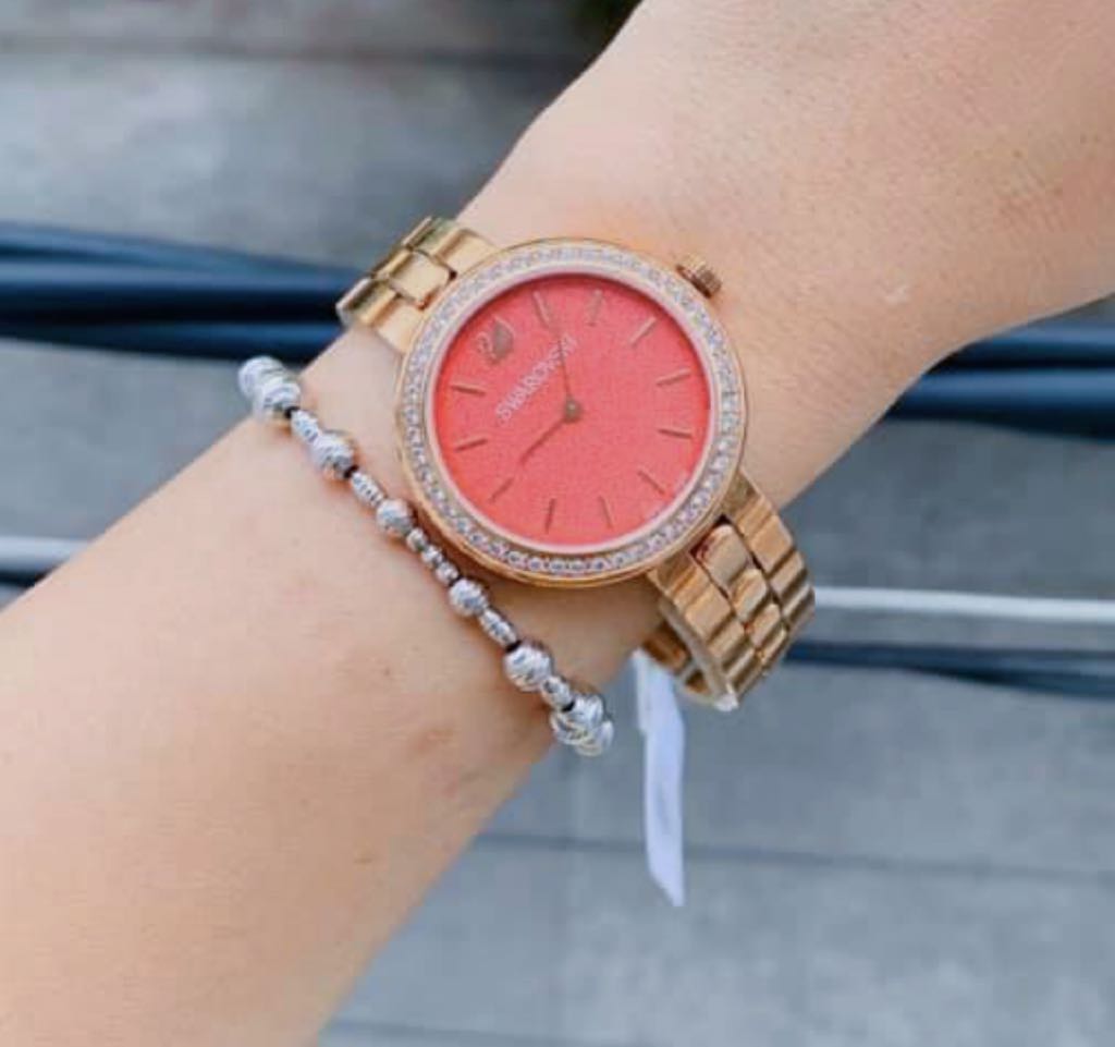 Swarovski Daytime Quartz Coral Dial Rose Gold Steel Strap Watch for Women - 5182250 Watches Swarovski   