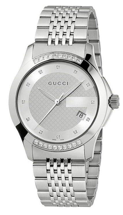 Gucci G Timeless Diamond Silver Dial Silver Steel Strap Watch For Men - YA126407 Watches Gucci   