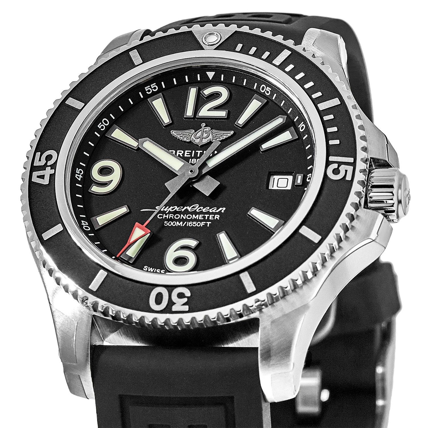 Breitling Superocean II 44mm Black Dial Black Rubber Strap Watch for Men - A17367D71B1S2 Watches Breitling   
