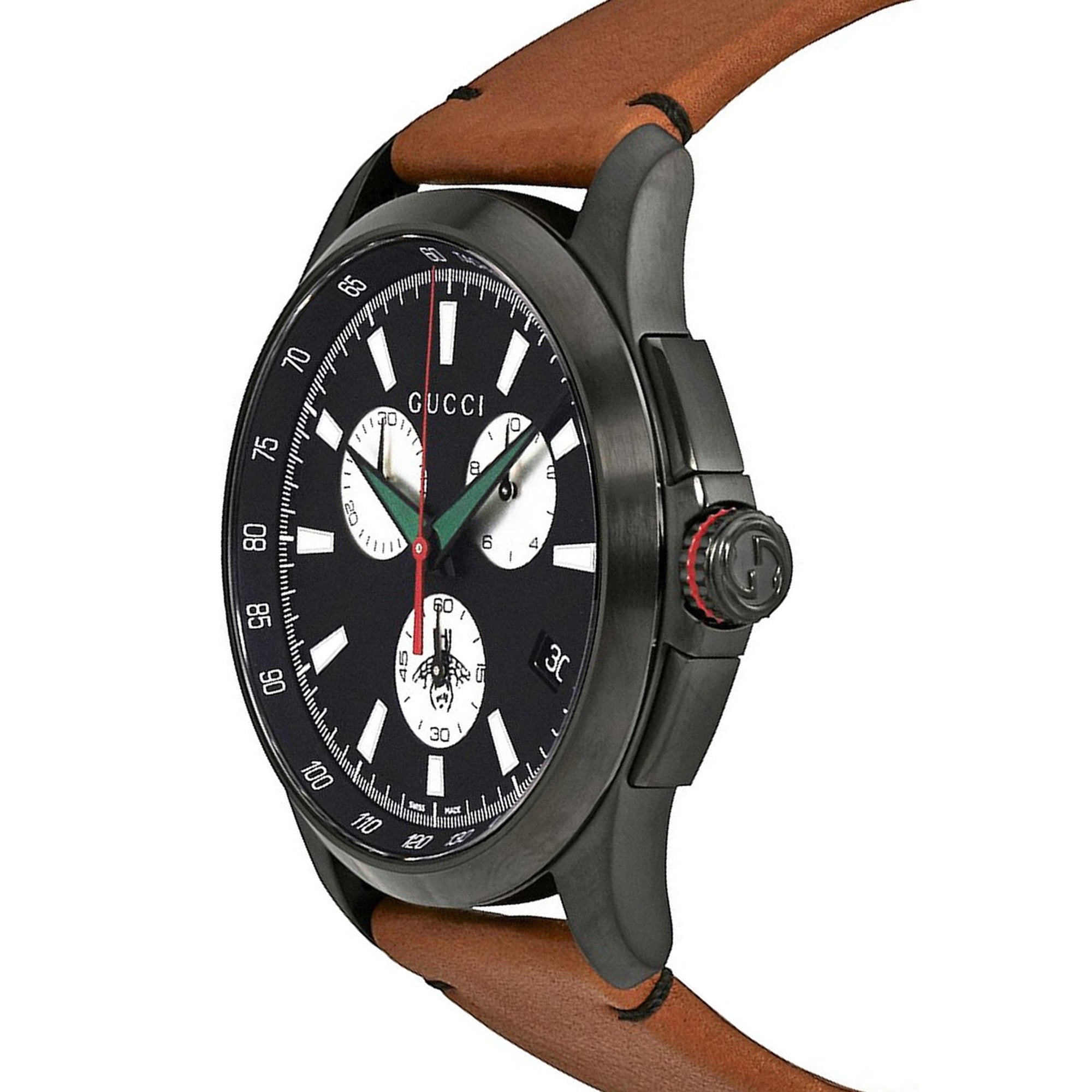 Gucci G-Timeless Chronograph Black Dial Brown Leather Strap Watch For Men - YA126271 Watches Gucci   