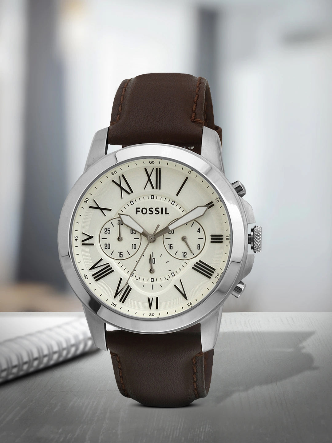 Fossil Grant Chronograph Beige Dial Brown Leather Strap Watch for Men - FS4735 Watches Fossil   