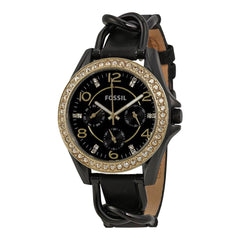 Fossil Riley Black Dial Black Leather Strap Watch for Women - ES3696 Watches Fossil   