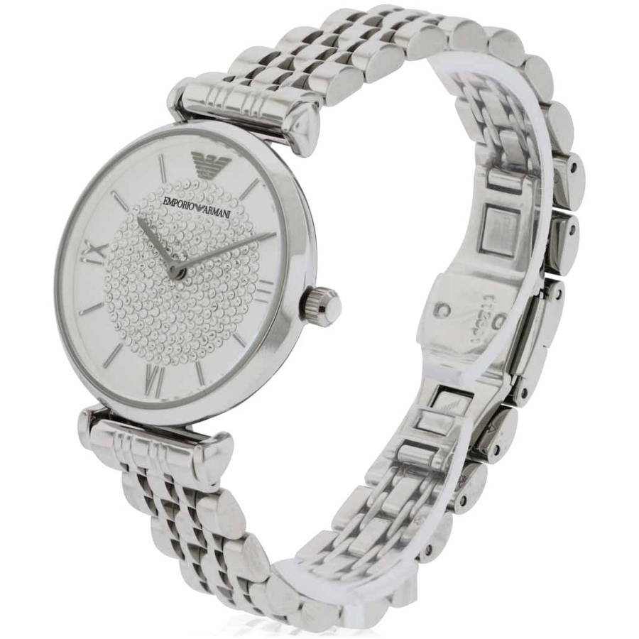 Emporio Armani Gianni T Bar White Crystal Pave Dial Silver Stainless Steel Strap Watch For Women - AR1925 Watches Emporio Armani   