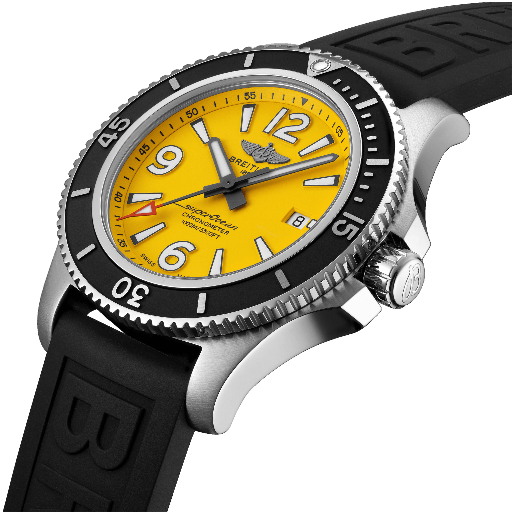 Breitling Superocean Automatic 44mm Yellow Dial Black Rubber Strap Watch for Men - A17367021I1S1 Watches Breitling   