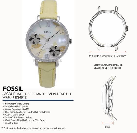 Fossil Jacqueline Three-Hand White Dial Yellow Leather Strap Watch for Women - ES4812 Watches Fossil   