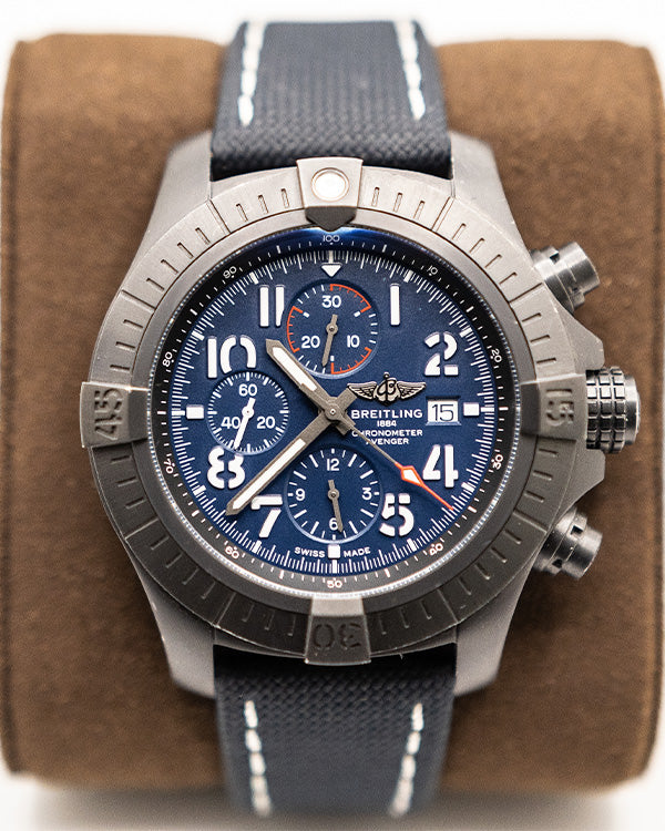 Breitling Super Avenger Chronograph 48 Night Mission Blue Dial Blue Leather Strap Watch for Men - V13375101C1X2 Watches Breitling   