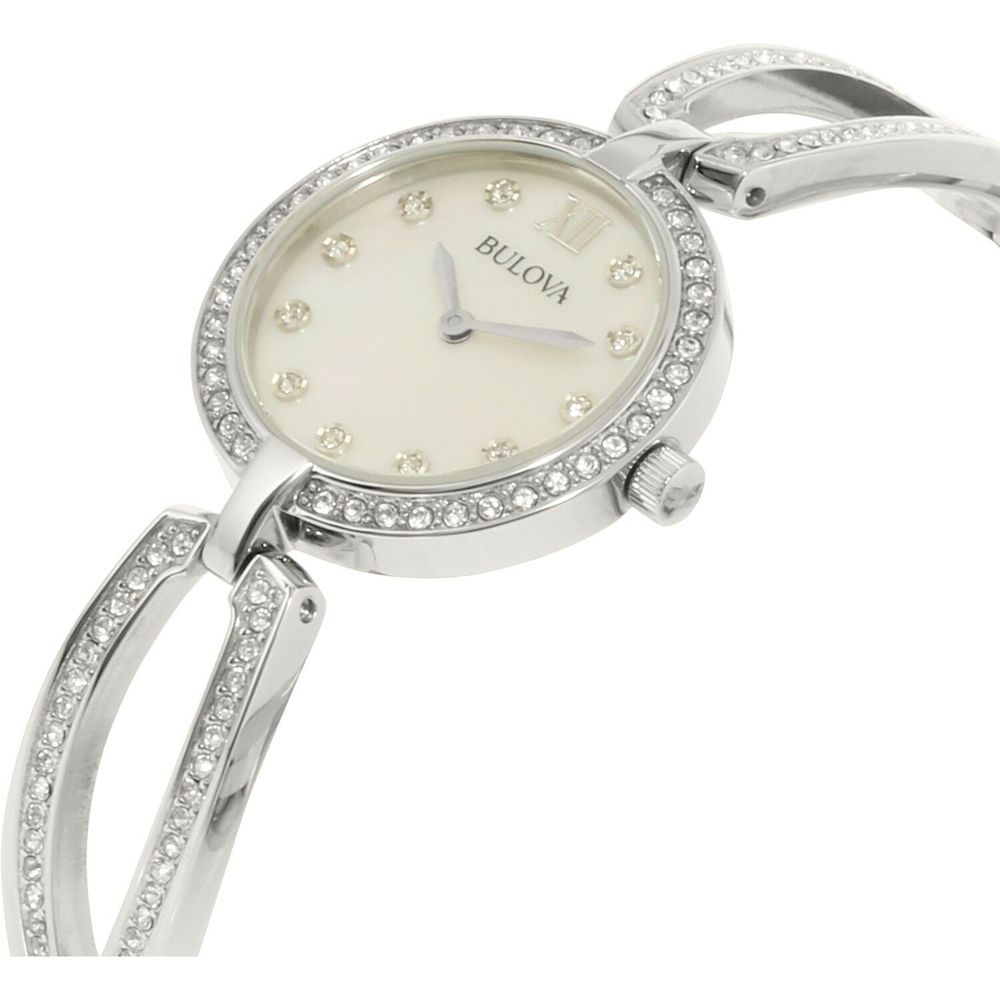 Bulova Crystal Collection Mother of Pearl Dial Silver Steel Strap Watch for Women - 96L223 Watches Bulova   