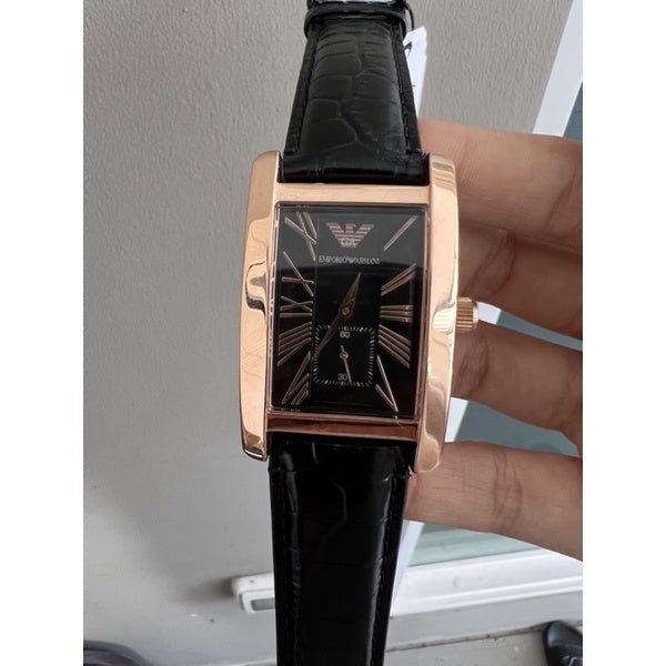 Emporio Armani Classic Black & Rose Gold Dial Black Leather Strap Watch For Men - AR0168 Watches Emporio Armani   