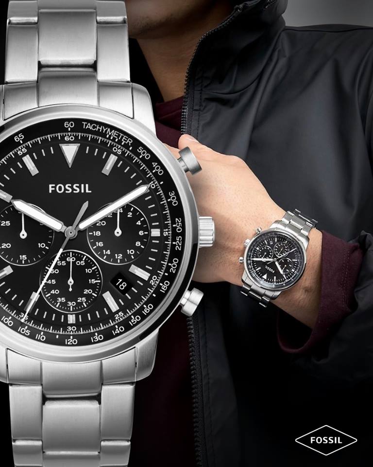 Fossil Goodwin Chronograph Black Dial Silver Steel Strap Watch for Men - FS5412 Watches Fossil   