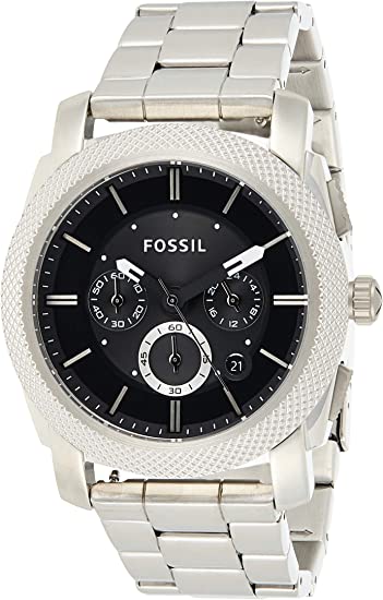 Fossil Machine Chronograph Black Dial Silver Steel Strap Watch for Men - FS4776 Watches Fossil   