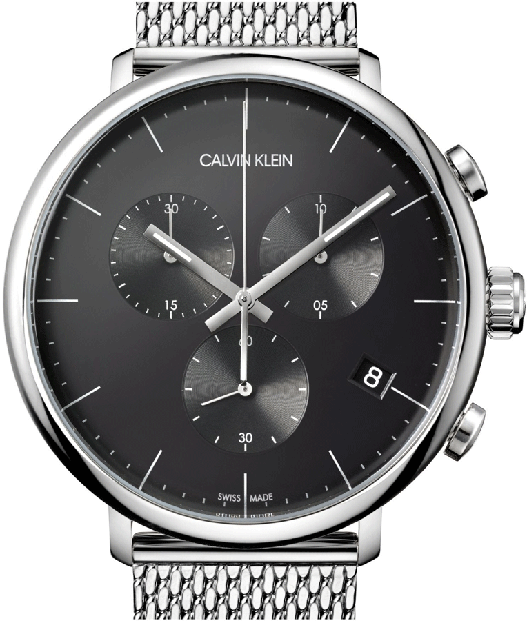 Calvin Klein High Noon Chronograph Black Dial Silver Mesh Bracelet Watch for Men - K8M27121 Watches Calvin Klein   