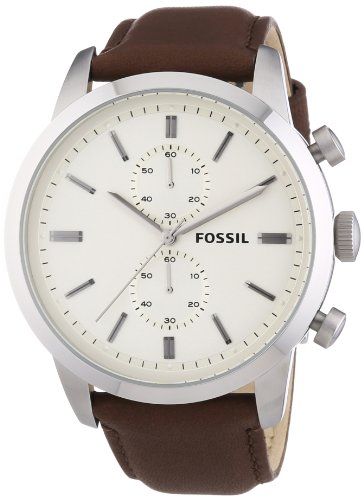 Fossil Townsman Chronograph White Dial Brown Leather Strap Watch for Men - FS5350 Watches Fossil   