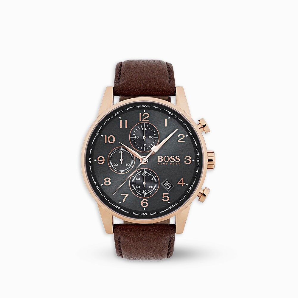 Hugo Boss Navigator Grey Dial Brown Leather Strap Watch for Men - 1513496 Watches Hugo Boss   