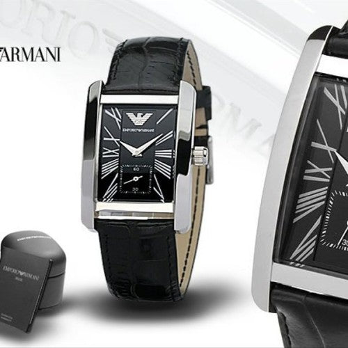 Emporio Armani Black Dial Black Leather Strap Watch For Men - AR0143 Watches Emporio Armani   